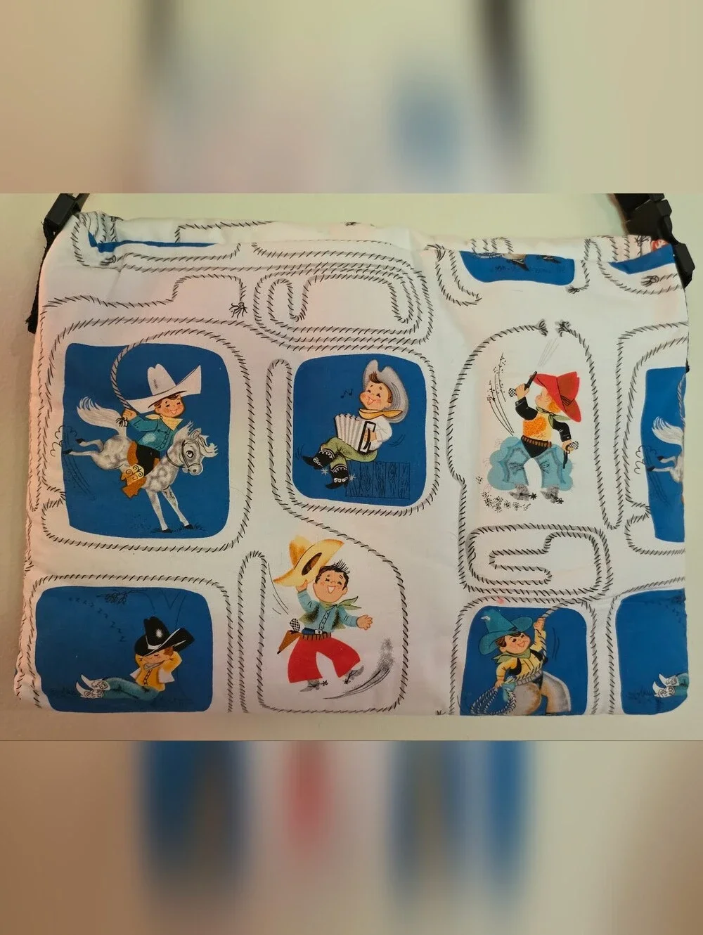 Adorable Quilted Cowboy Print Crossbody Bag Or Laptop Bag with Adjustable Strap